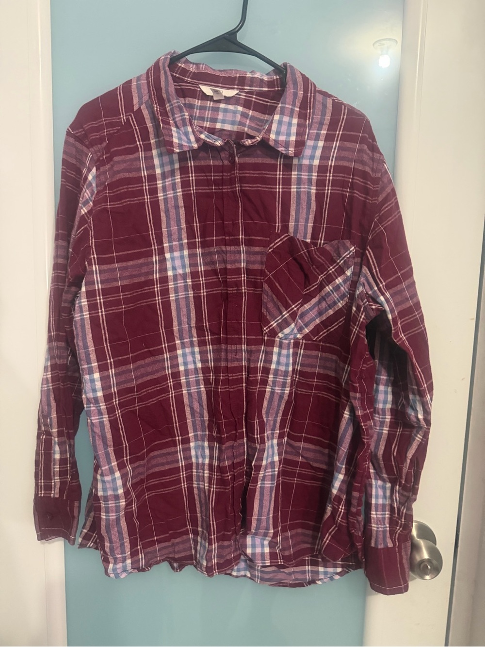 Burgundy Plaid Long-Sleeve Button-Up Shirt